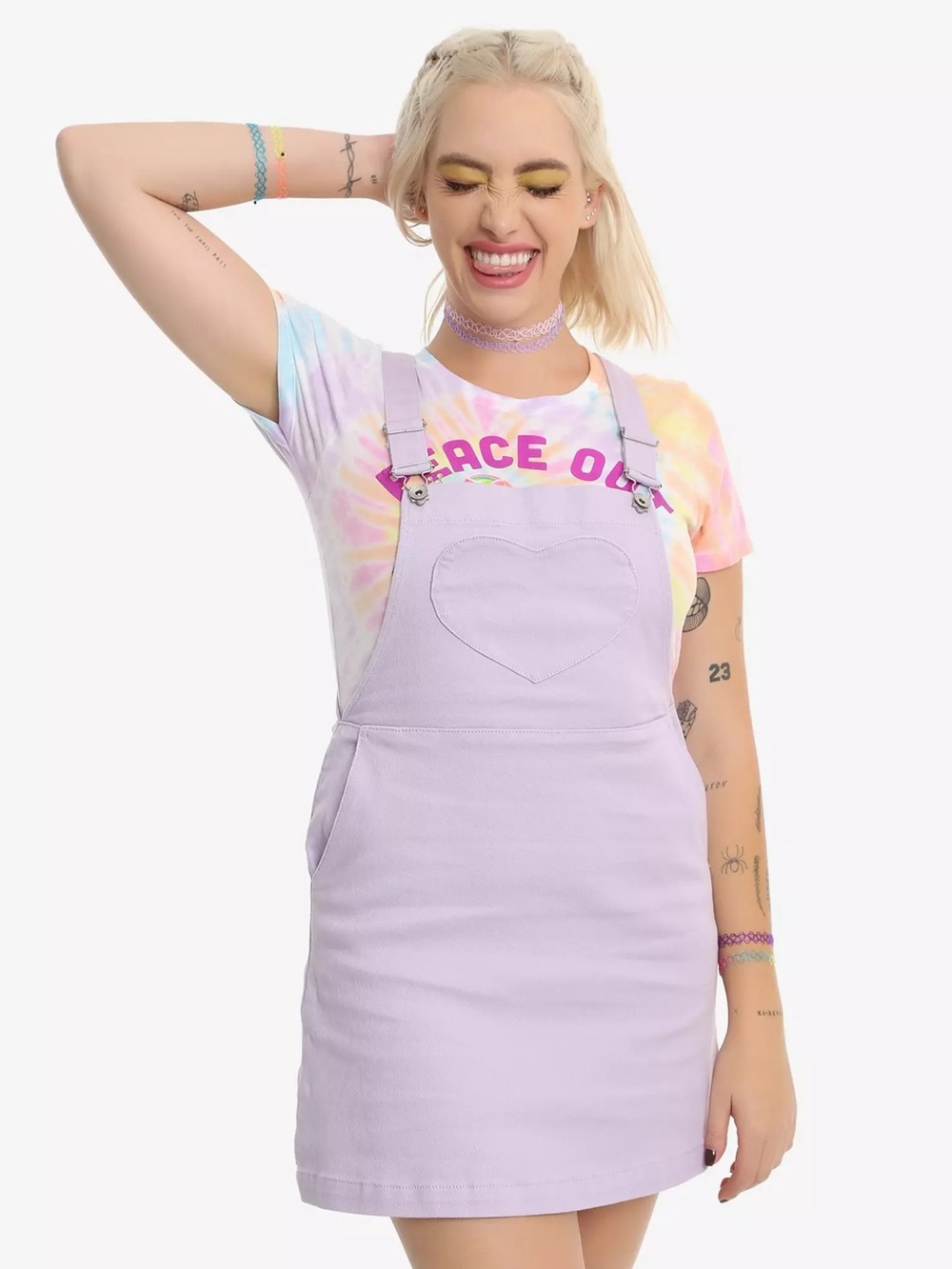 Hot Topic - Blackheart Lavender Heart Pocket Jumper Overalls
